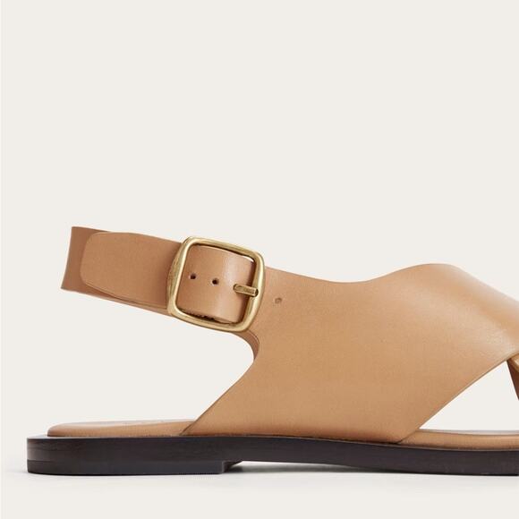 Everlane City Crossover Sandals Taupe Leather Buckle Flat Slide 8.5 NEW w/o Box - Picture 4 of 8